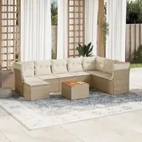 Set Divano da Giardino 9 pz con Cuscini Beige in Polyrattan 3256114