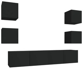 Set mobili porta tv 6 pz nero in legno multistrato