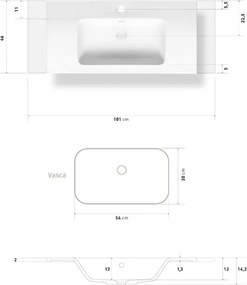 Lavabo incasso PLANET 100x46 cm in Mineralmarmo bianco design moderno