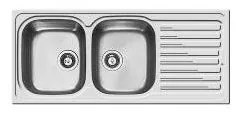 Lavello integrato 2 vasche con gocciolatoio a destra DELINIA Amaltia Dekor inox L 50 x L 116 cm argento