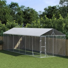 Cuccia Cani Da Esterno Tetto Argento 3x9x2,5 M Acciaio Zincato /