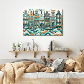 Quadro su tela – Case colorate lungo un canale ondulato