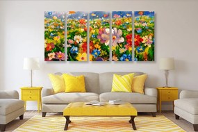 Quadri 5 pezzi – Pittura a olio di fiori di campo