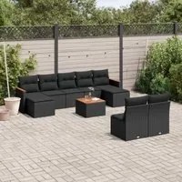 Set Divani da Giardino 10pz con Cuscini in Polyrattan Nero 3258779