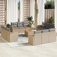 Set Divano da Giardino 13 pz con Cuscini Beige in Polyrattan 3258244