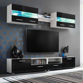 Set Parete Attrezzata Porta Tv Con Luci Led 5 Pz Nero Lucido /
