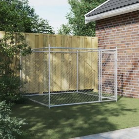 Gabbia per cani con porta grigia 2x2x1,5 m in acciaio zincato