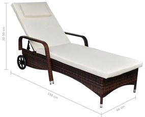 Lettino prendisole con ruote in polyrattan marrone