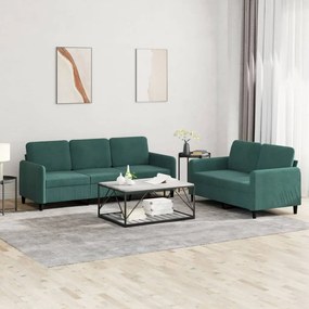 Set Di Divani 2 Pz Verde Scuro İn Velluto /