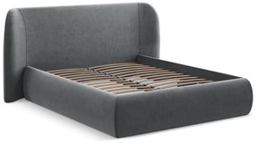 Letto matrimoniale imbottito grigio scuro con contenitore con griglia 160x200 cm Hauke - Makamii