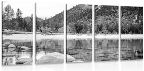 Quadri 5 pezzi – Lago in una natura splendida in bianco e nero