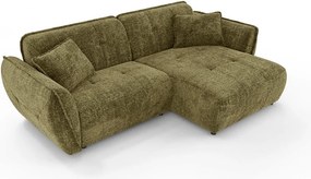 Divano angolare verde (con penisola a destra/con chaise lounge) con rivestimento in ciniglia Nelia – Ropez