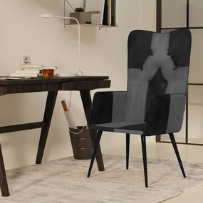 Poltrona Wingback Nera E Grigia İn Vera Pelle /