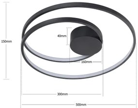 Brilagi- Plafoniera dimmerabile TWISTER LED/48W/230V Ø 50 cm nera + telecomando