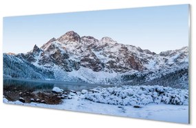 Quadro su vetro acrilico Montagne Lago di neve invernale 100x50 cm
