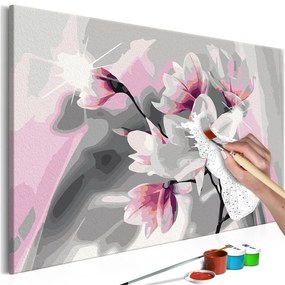 Quadro fai da te  Magnolia (sfondo grigio)  Colore Rosa, Dimensioni e Misure 60x40