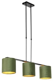 Lampada a sospensione con paralumi in velluto verde con oro 20 cm - Combi 3 Deluxe