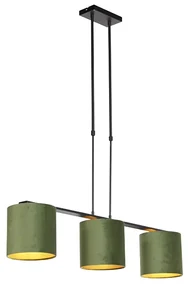 Lampada a sospensione con paralumi in velluto verde con oro 20 cm - Combi 3 Deluxe