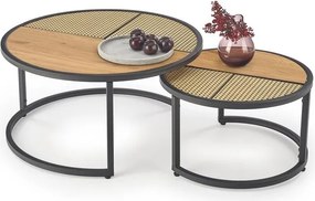 Set di Tavolini da caffè Garmina in rovere dorato + rattan