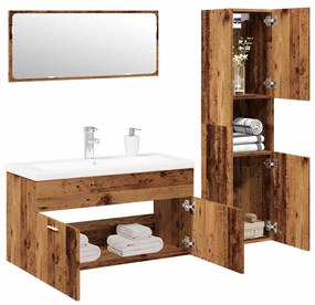 Set Mobili Da Bagno 4 Pz Legno Antico İn Legno Multistrato /