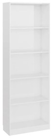 Libreria 5 Ripiani Bianco Lucido 60x24x175 cm Legno Multistrato