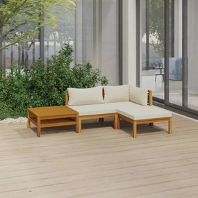 Set Divani da Giardino 4 pz con Cuscini Crema in Legno Acacia