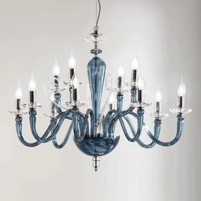 Lampada a sospensione DEBUSSY in vetro lavorato a mano D84 cm Ottanio 12 LUCI