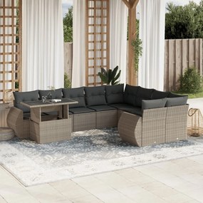 Set divano giardino 10 pz con cuscini grigio chiaro polyrattan