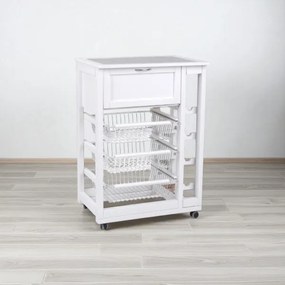 Carrello portafrutta con portapane e portabottiglie Bianco