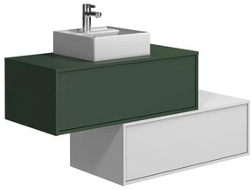 Mobile per bagno sospeso con lavabo singolo e due cassetti 94 cm Verde e Bianco - TEANA II