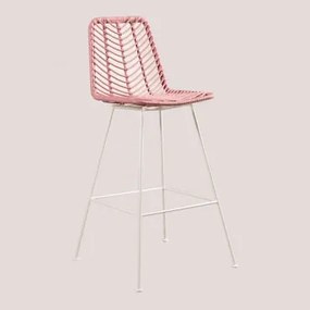 Sgabello Alto In Rattan Sintetico Colori Gouda Rosa Peonia & ↑75 Cm & Bianco - Sklum