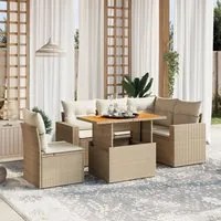 Set Divano da Giardino 6 pz con Cuscini Beige in Polyrattan 3271317