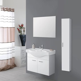 Mobile Bagno Sospeso 85 Cm Due Ante Specchio 48x57 Cm Feridras "Stella" Bianco Lucido
