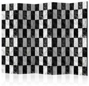 Paravento Scacchiera II (5-parti) - motivo in bianco e nero marmoreo
