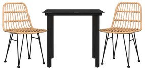 Set da pranzo da giardino 3 pz in polyrattan
