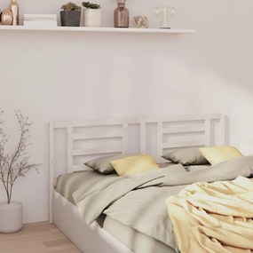 Testiera Per Letto Bianca 206x4x100cm İn Legno Massello Di Pino /