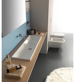 Globo Stockholm Lavabo 105x34 da Incasso o sottopiano con troppopieno in ceramica Bianco Lucido