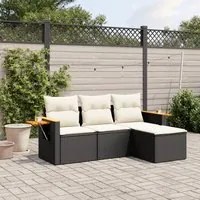 Set Divani da Giardino 4 pz con Cuscini Nero in Polyrattan 3259144