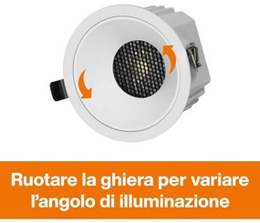 Faro da Incasso Bianco 18W, Foro Ø95mm, CCT, 15°-55° con driver Philips Colore Bianco Variabile CCT