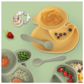 Piatto per bambini giallo in silicone 19x19,5 cm Chicken – Orion