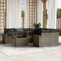 Set Divano da Giardino 9 pz con Cuscini Grigio in Polyrattan 3267170