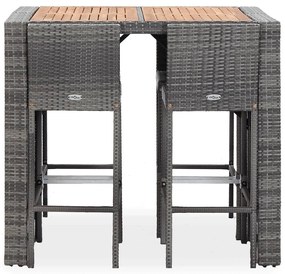 Set da bar da giardino 5 pz polyrattan e legno acacia grigio