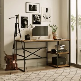 Scrivania Industrial Con Ripiani Laterali 140x60x75H Rovere E Antracite Voyage DX