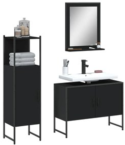 Set Di Mobili Da Bagno 3 Pz Nero İn Legno Multistrato /