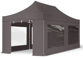 TOOLPORT 3x6m gazebo pieghevole PES con laterali (finestre panoramiche), PROFESSIONAL alluminio, grigio scuro - (600227)