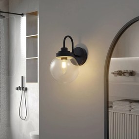 Lucande applique Badolo, nero, vetro, altezza 25 cm, IP44