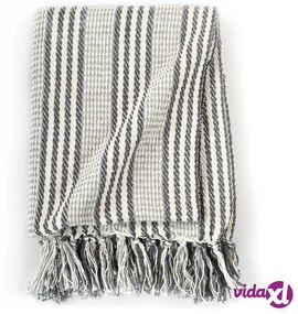 vidaXL Copriletto in Cotone a Righe 160x210 cm Grigio e Bianco