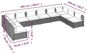 Set Divani da Giardino 10 pz con Cuscini in Polyrattan Grigio