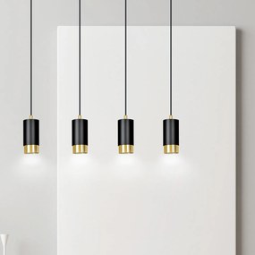 Lampadario 4 Luci Ivar Con Cilindri In Acciaio Nero E Oro