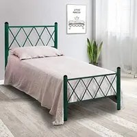 Qualydorm Letto in Ferro Battuto Moderno Singolo PIRAMIDE - Made in Italy Vari colori da cm 80x190 Artigianale Verde